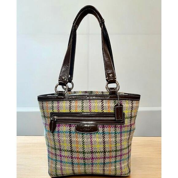 Y2K Coach F15536 Penelope Tattersall Wool Tote Bag - Picture 1 of 11